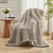 Carriediosa Chunky Knit Throw Blanket Handmade Soft Throws for Couch Sofa Bed, 60" x 80" Taupe