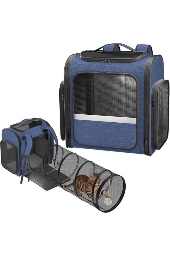 Carrier Backpack with Detachable Play Tunnel, 2 in 1 Tunnel Backpack Suitable for Carrying & Playing, Expandable Pet Carrier for Small Medium Kitten Puppy, Suitable for Travel Hiking Camping
