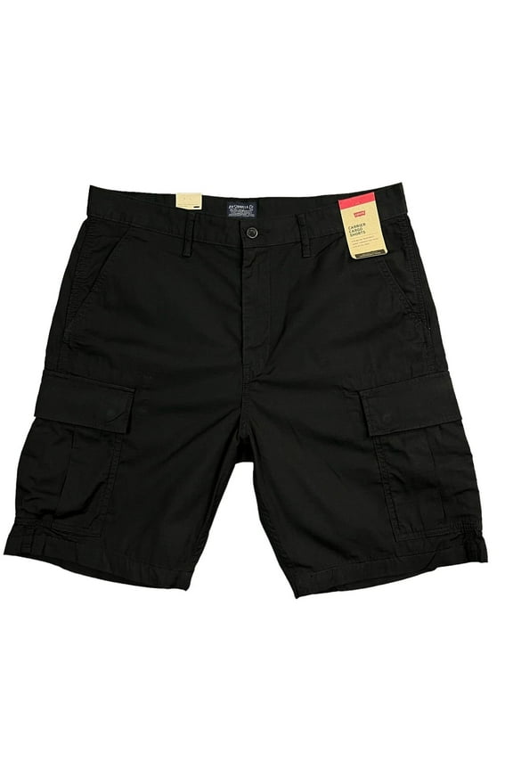 Men's Cargo Shorts Size 33x10 (Waist 35") Solid Black Cotton Relgular Fit