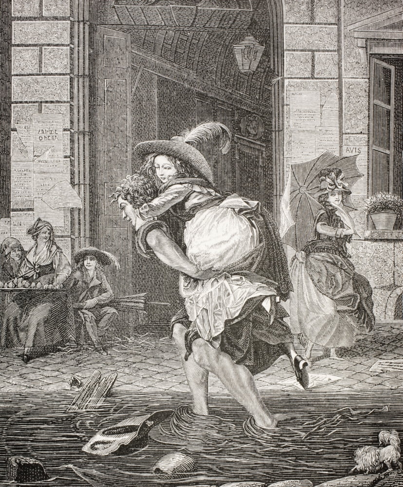 A Carrier Ferrying A Woman Across The Street On A Rainy Day In 18Th Century Paris From Xviii Siecle Institutions Usages Et Costumes Published Paris 1875 Canvas Art - Ken Welsh Design Pics (26 x 32)