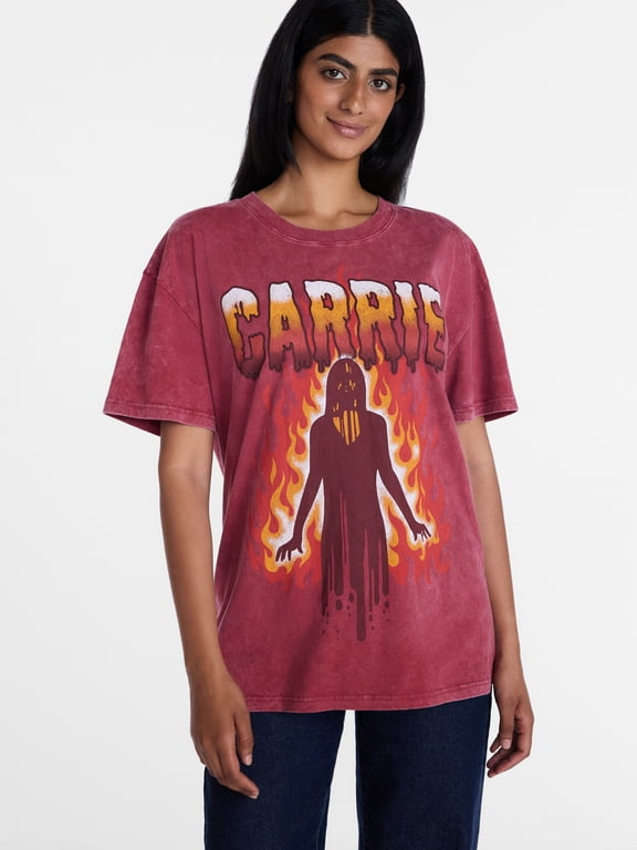 Women's Fire Halloween Graphic Tee with Short Sleeves, Sizes XXS-XXL
