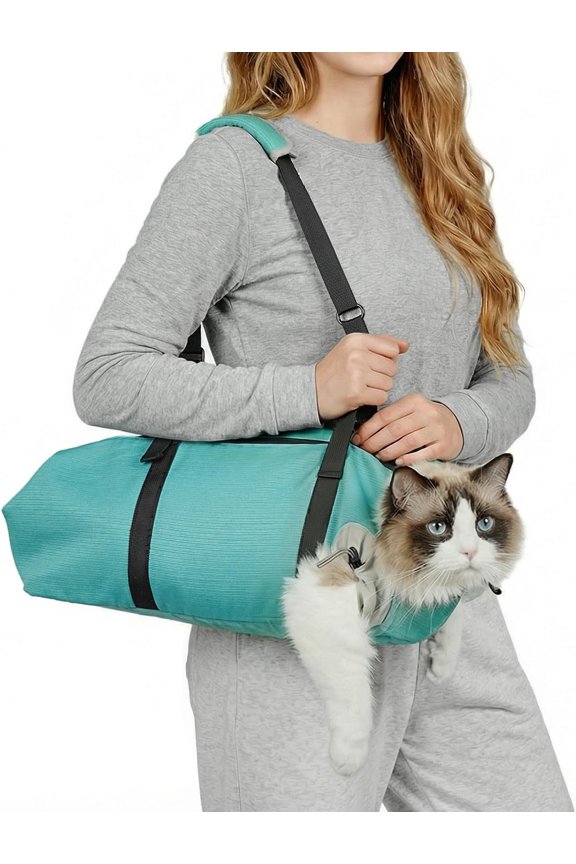 Carrier Pouch, Soft Restraint Bag for Vet Visits, Trimming, Care & Medication, Comfortable Cats Carry Bag with Bottom Support for Travel,Green L(8-15lbs)