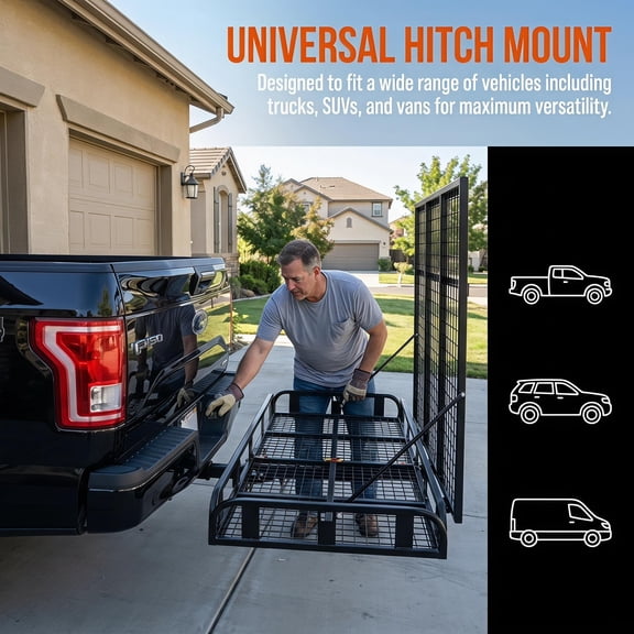 Carrier Rack 500 Lbs Capacity Heavy Duty, Hitch Mount Cargo Carrier Universal 2 Inch Hitch, Folding Cargo Rack Quick Assembly for RV SUV Truck.