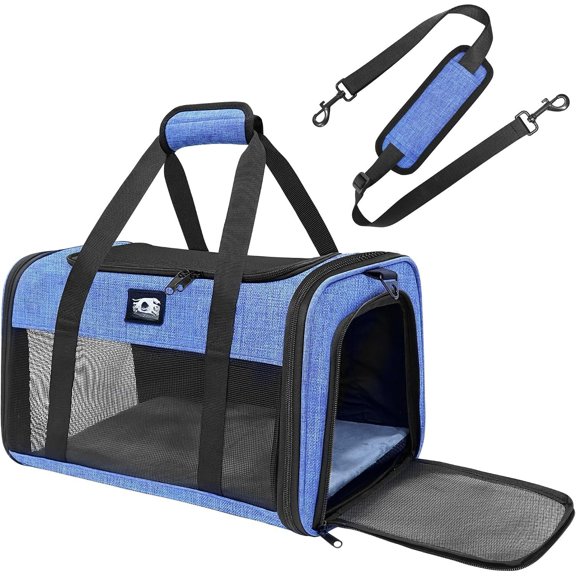 Carrier, Soft Sided Airline Approved Carrier for Small Dogs & Cats | Breathable Mesh Windows, Adjustable Strap, Foldable Portable Design, Ideal for Rides & Vet Visits
