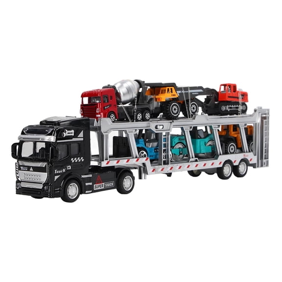 Carrier Truck Model, 7 In 1 Pull Back Alloy Transport Truck Toy For Kids Gift Black, With Modern Engineering Vehicle