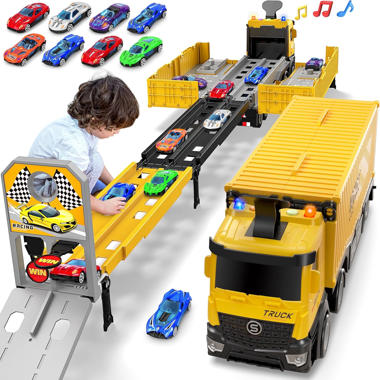 Truck Race Track Toddlers Toys, Foldable 3 Layer Track Playset, Toy ...