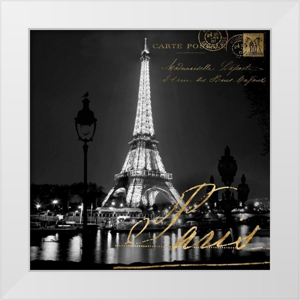 Paris at Night 12x12 White Modern Wood Framed Canvas Print