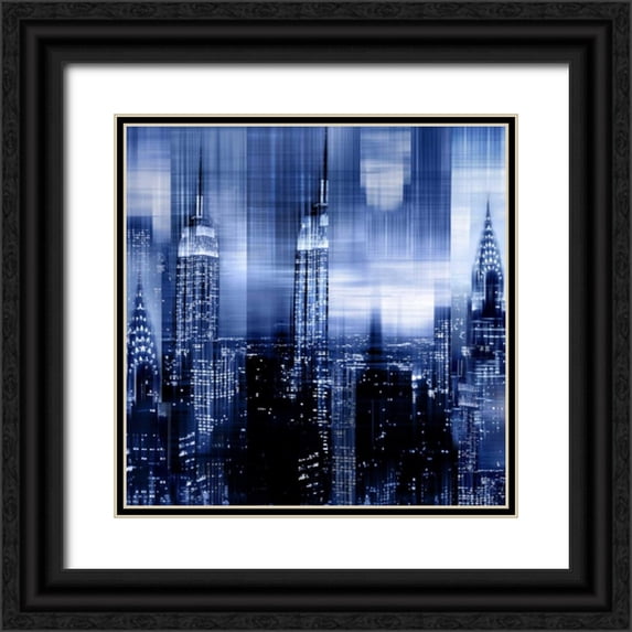 Carrigan, Kate 26x26 Black Ornate Wood Framed with Double Matting Museum Art Print Titled - NYC - Reflections in Blue II