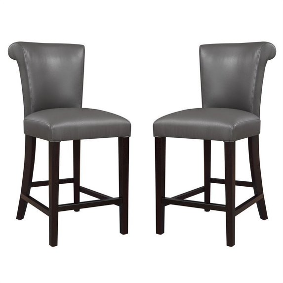 Carrillo Gray 24" Bar Stool with Faux Leather And Curved Back - Set of Two