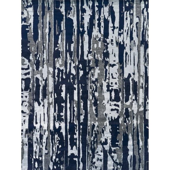Carrina Hand-Knotted Wool/Bamboo Silk Navy/Silver 10'x14' Area Rug