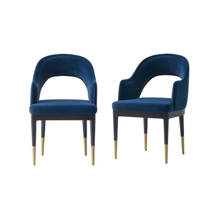 Carrington Dining Armchair with Solid Wood Frame in Midnight Blue - Set of 2