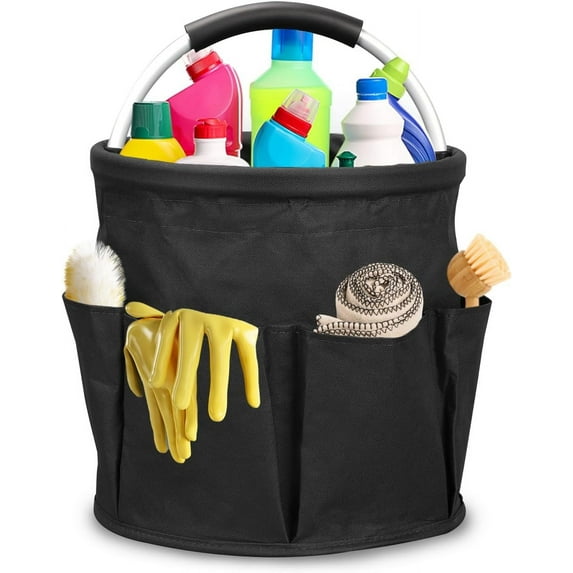 Carrito de limpieza de 17L con asa, organizador de suministros de limpieza, organizador de productos de limpieza, organizador portátil de cubo de limpieza para almacenar toallas (Negro)