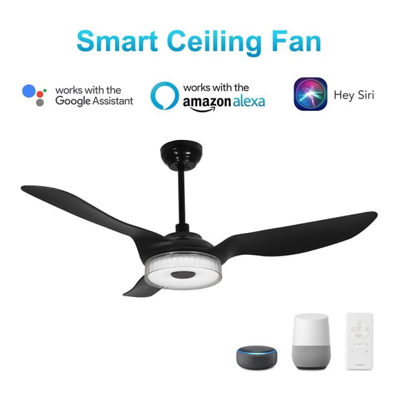 Carro Fletcher 52-inch Indoor/Outdoor Smart Ceiling Fan, Black Finish