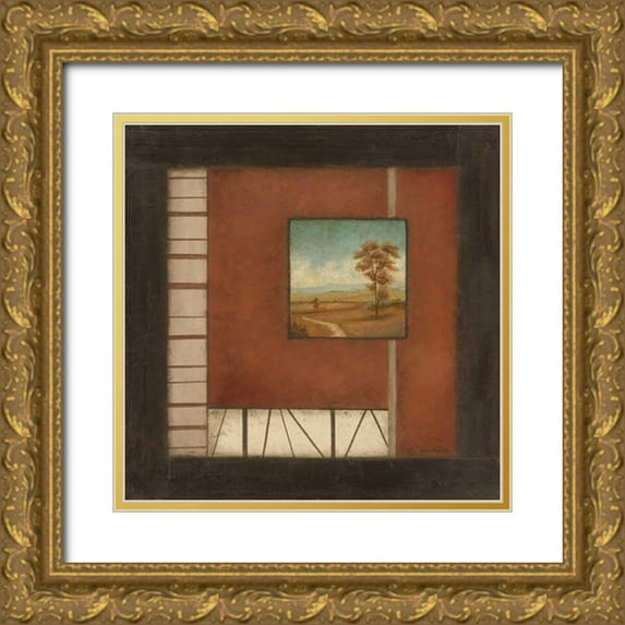 Carroll, Jane 15x15 Gold Ornate Wood Framed with Double Matting Museum Art Print Titled - Linear Landscape I