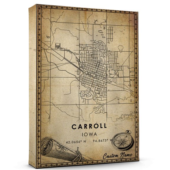 Carroll Map Poster, Iowa Map Art Poster, Canvas, Carroll Map City vintage Poster, Street Map Artwork Poster, Carroll Map Canvas - 89AZ733