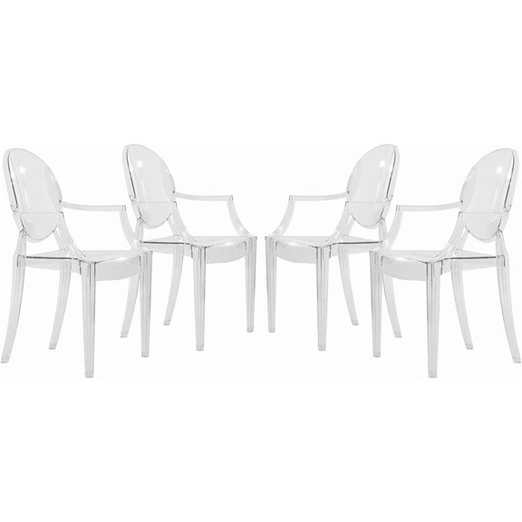 LeisureMod Mid-Century Modern Carroll Acrylic Dining Armchair, Indoor Ghost Accent Chair, Stackable Casper Side Chair for Dining Room and Kitchen Set of 4