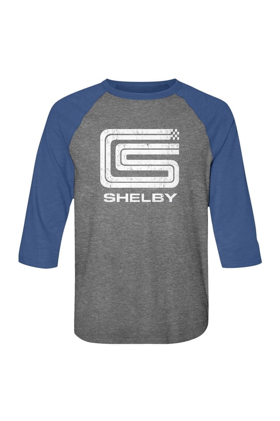 Carroll Shelby Motors Shelby Logo Premium Heather/Vintage Royal Adult Raglan Baseball T-Shirt