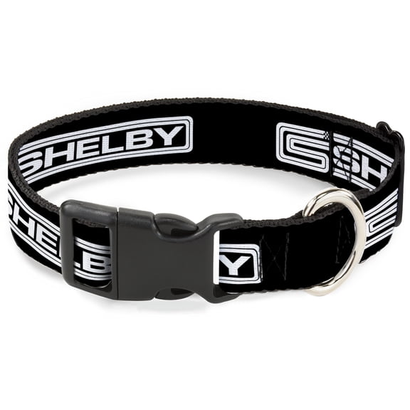 Carroll Shelby Pet Collar, Dog Collar Plastic Buckle, Carroll Shelby CS Shelby Racing Logo Block Black White, 11 to 16.5 Inches 1.0 Inch Wide