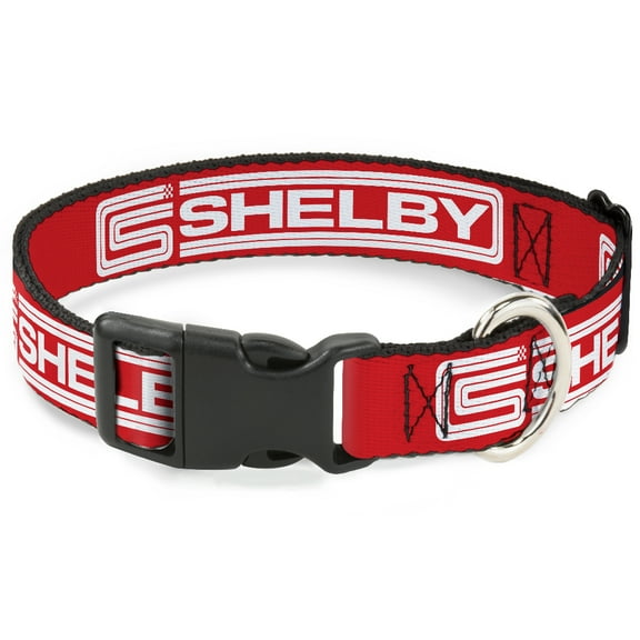 Carroll Shelby Pet Collar, Dog Collar Plastic Buckle, Carroll Shelby CS Shelby Racing Logo Block Red White, 7 to 8.5 Inches 0.5 Inch Wide