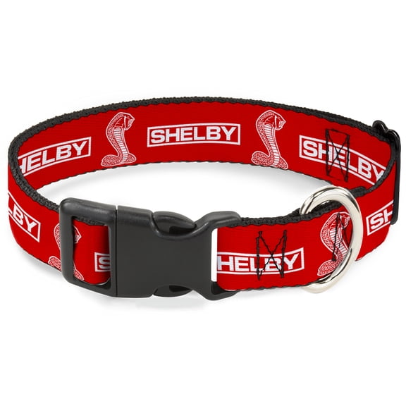 Carroll Shelby Pet Collar, Dog Collar Plastic Buckle, Shelby Box Logo and Super Snake Cobra Red White, 15 to 24 Inches 1.0 Inch Wide