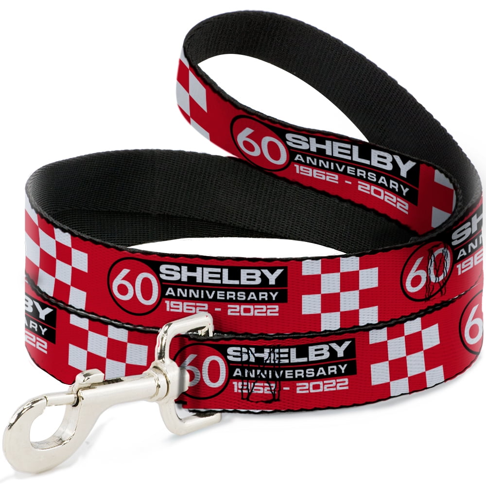 Carroll Shelby Pet Leash, Dog Leash, Shelby 60th Anniversary Checker Red Black White, 6 Feet Long 1.0 Inch Wide