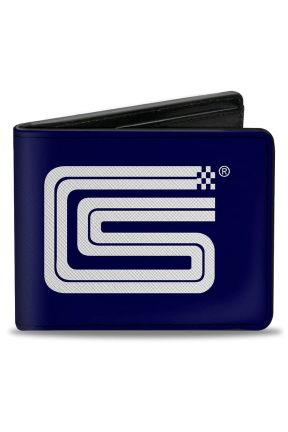 Carroll Shelby Wallet, Bifold, Carroll Shelby CS Racing Logo Navy White, Vegan Leather