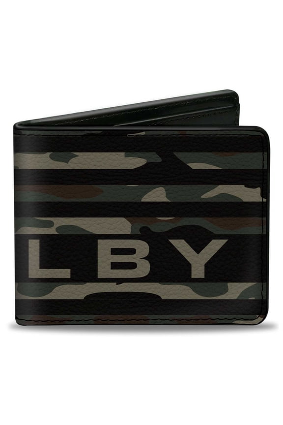 Carroll Shelby Wallet, Bifold, Carroll Shelby Stretch Americana Camo Olive Black, Vegan Leather