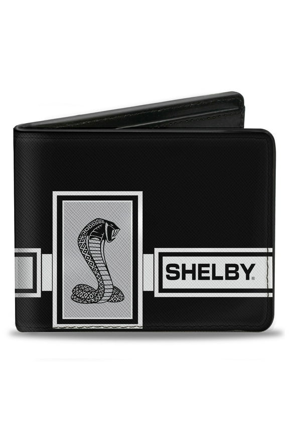 Carroll Shelby Wallet, Bifold, Shelby Gt 500 Cobra Box Stripe Black White Gray, Vegan Leather