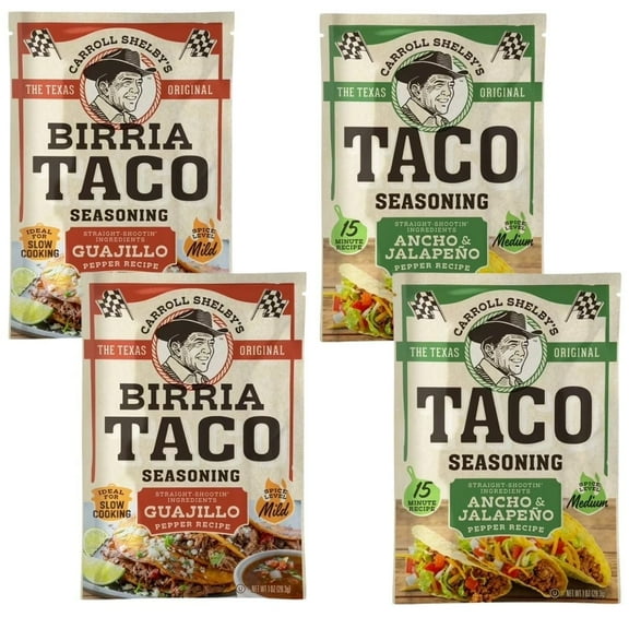 Carroll Shelby's Taco & Birria Seasoning Variety Pack, 1 oz Packets (4 Count 2 Taco, 2 Birria)