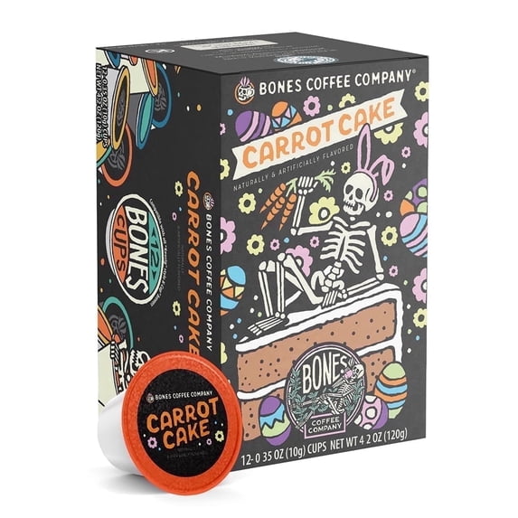 Bones Coffee Company Flavored Coffee Bones Cups Carrot Cake & Cream Cheese Flavored Pods Carrot Cake Flavor | 12ct Single-Serve Coffee Pods