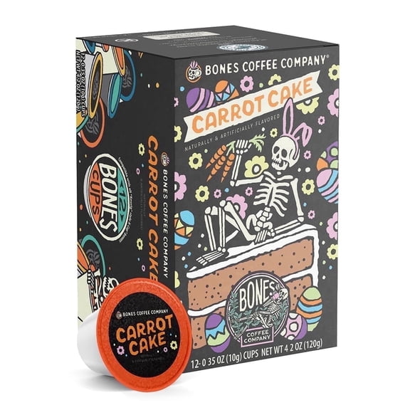 Bones Coffee Company Flavored Coffee Bones Cups Carrot Cake & Cream Cheese Flavored Pods Carrot Cake Flavor | 12ct Single-Serve Coffee Pods