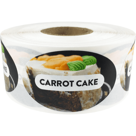 Carrot Cake Grocery Store Food Baking Labels | 1.25 x 2" inch Oval - 500 Pack | InStockLabels.com