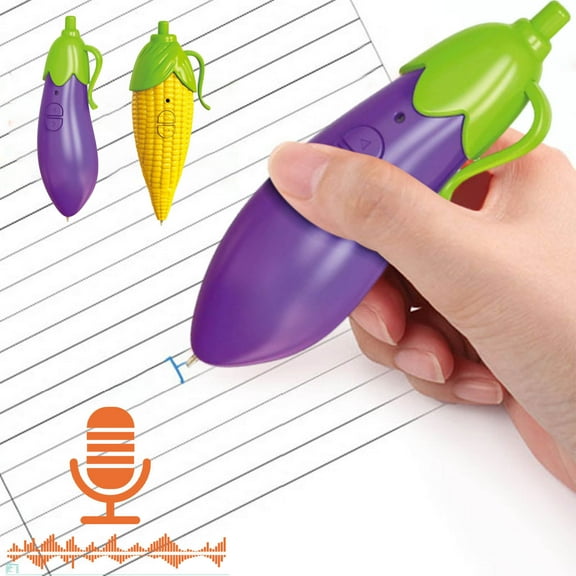 Carrot Corn Eggplant Pen 20s Voice Recording Function | Cute Ballpoint Ink Pen | Plastic Clip Medium Point | 4.4x14.8cm | Includes 1 Pen