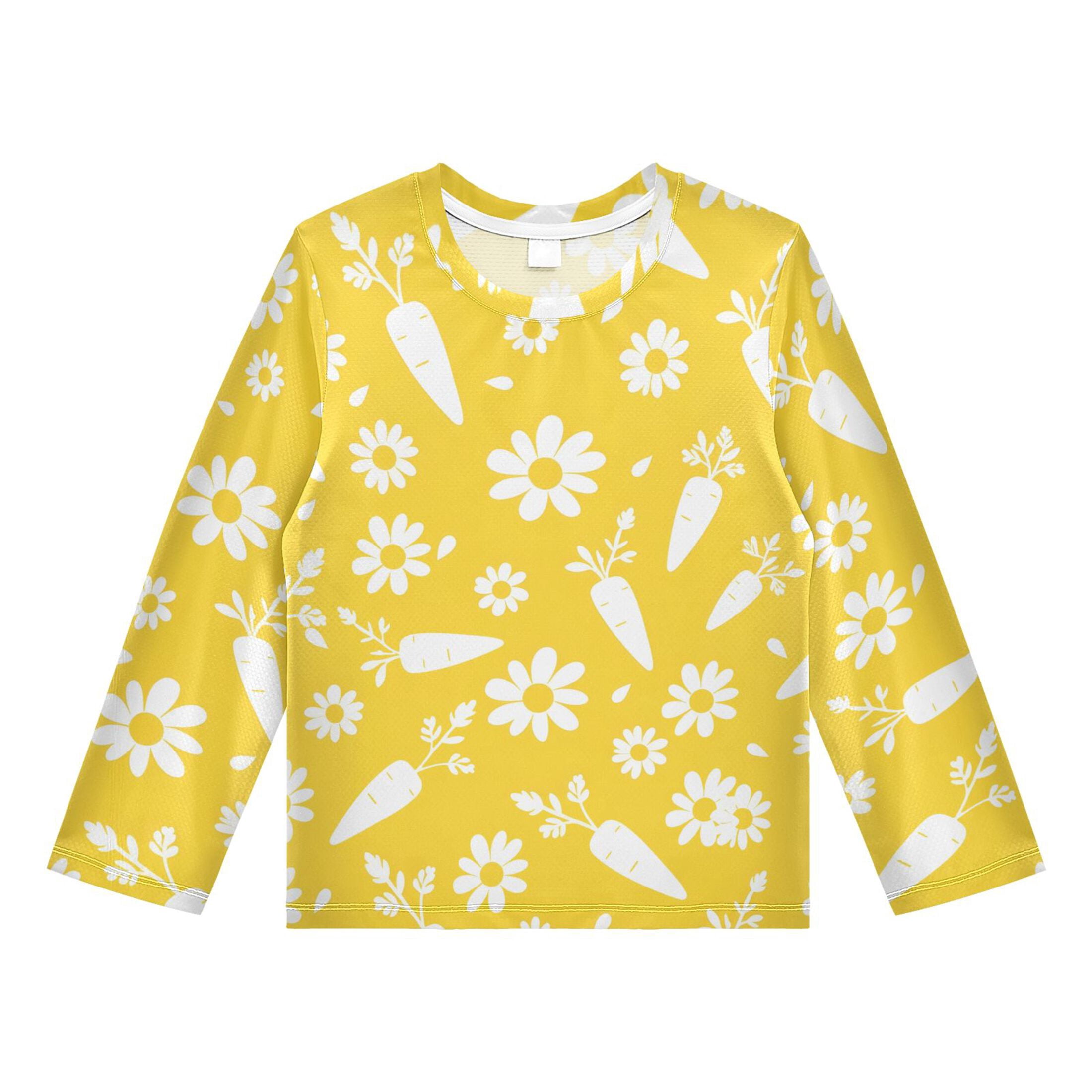 Carrot Daisy Pattern Boys' Rash Guard Shirts UPF 50 Plus Sun Protection ...