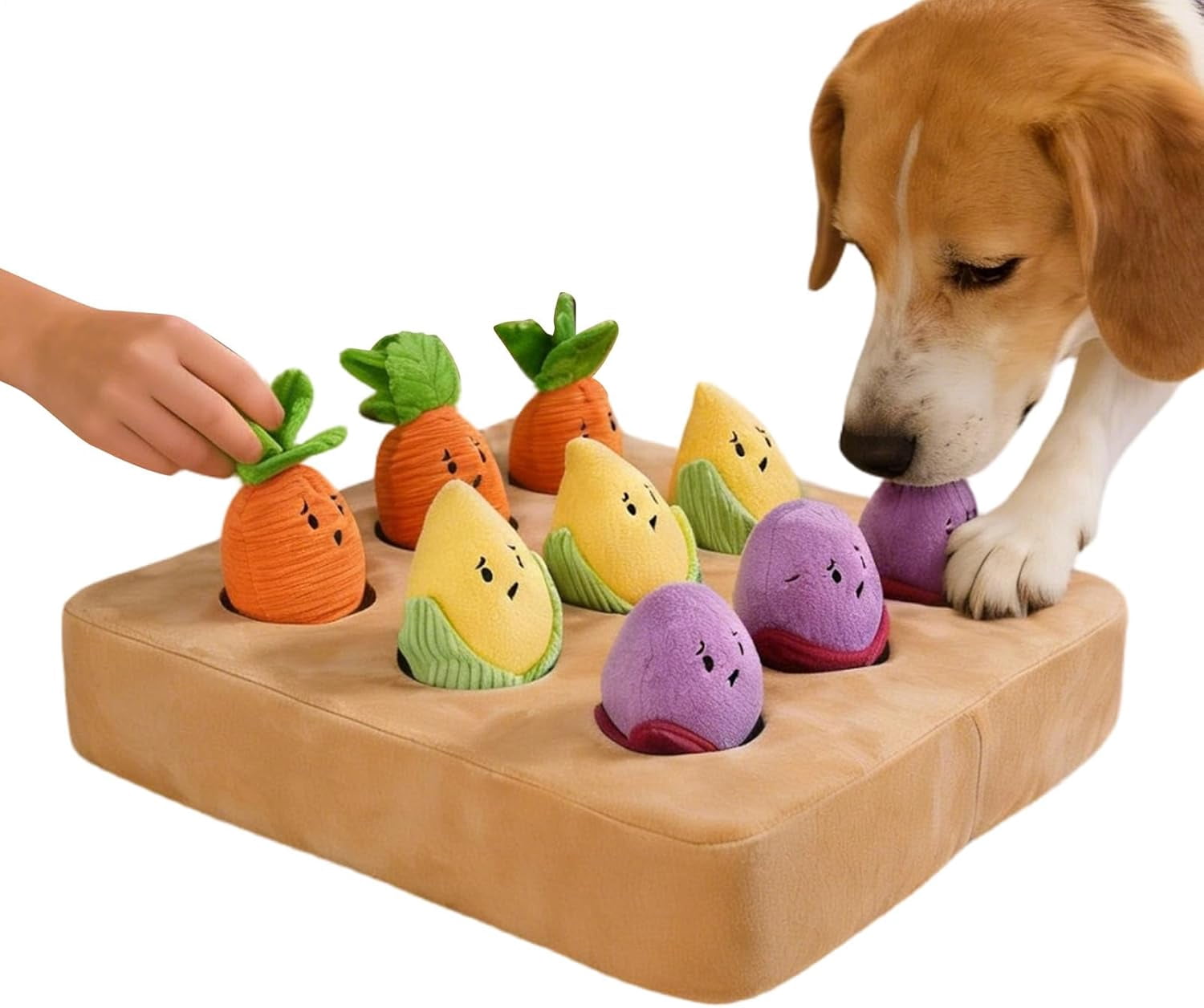 Carrot Dog Toy - Plush Relief Slow Feeder Pad | Mental Stimulation Dog Puzzle Toys - for Pet Puppy Kitten Small Medium Large Boredom Play Travel Home Indoor Outdoor