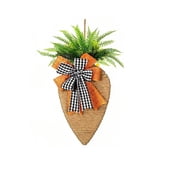 Carrot Easter Wreath, Handmade Door Hanging with Bow, Rustic Farmhouse Spring Garland with Artificial Green Plants