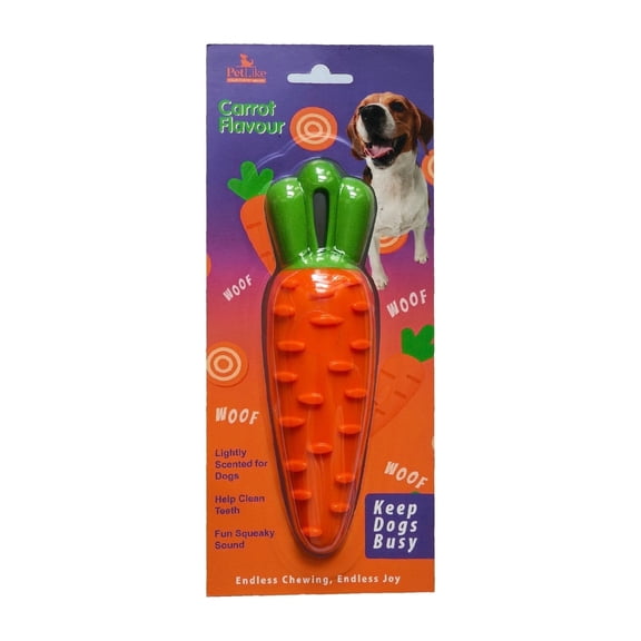 PetLike Carrot Flavoured Squeaky Dog Chew Toy, Durable TPR for Teeth Cleaning, Interactive Play for Small & Medium Dogs