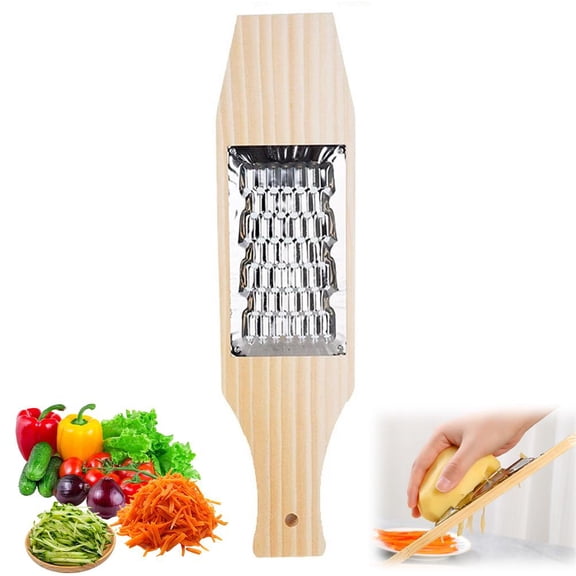 Carrot Grater, Solid Wood Food Grater, 304 Stainless Steel Hand Grater, Vegetable with Wooden Base, Heavy Duty Kitchen Slicer with Sided Sharp Teeth Rustproof Large Grating Tool - Size 5mm