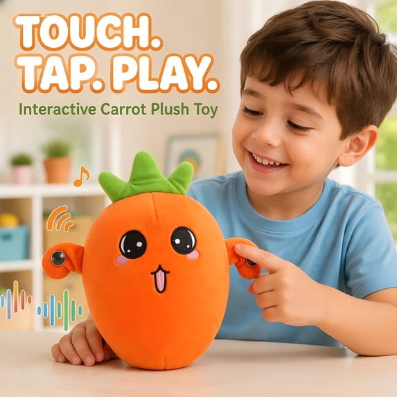 Carrot Interactive Musical Plush Toy, Soft Stuffed Fruit Instrument with Touch Sensor and Piano Sound Features for Musical Play Sensory Activities and Creative Learning