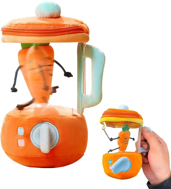 Carrot Juicer Plush Toy, Juice Blender Plush Toy, Carrot Toy Blender Toy, Pull-String Rotation Fruit Stuff Plush Playset, Play Kitchen Accessories