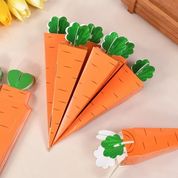 Carrot Paper Boxes for Easter Party 50 Pack – Foldable Food Holders and Kids Gift Boxes