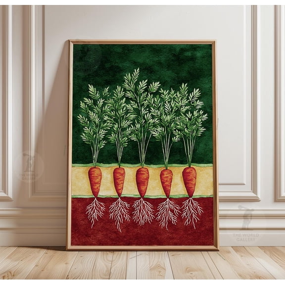 Carrot Root Poster Botanical Kitchen Rustic Vegetable Wall Art Decor, Unframed Poster