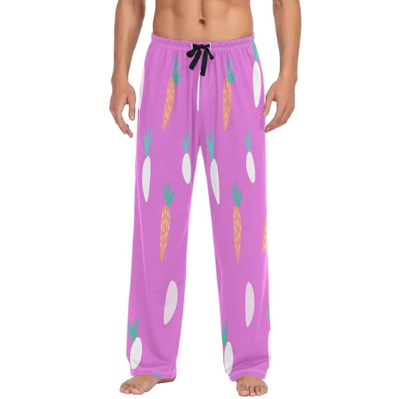 Carrot Seamless Pattern Men's Lightweight Pajama Bottoms Stretch Elastic Waist Side Pockets Spring Fall