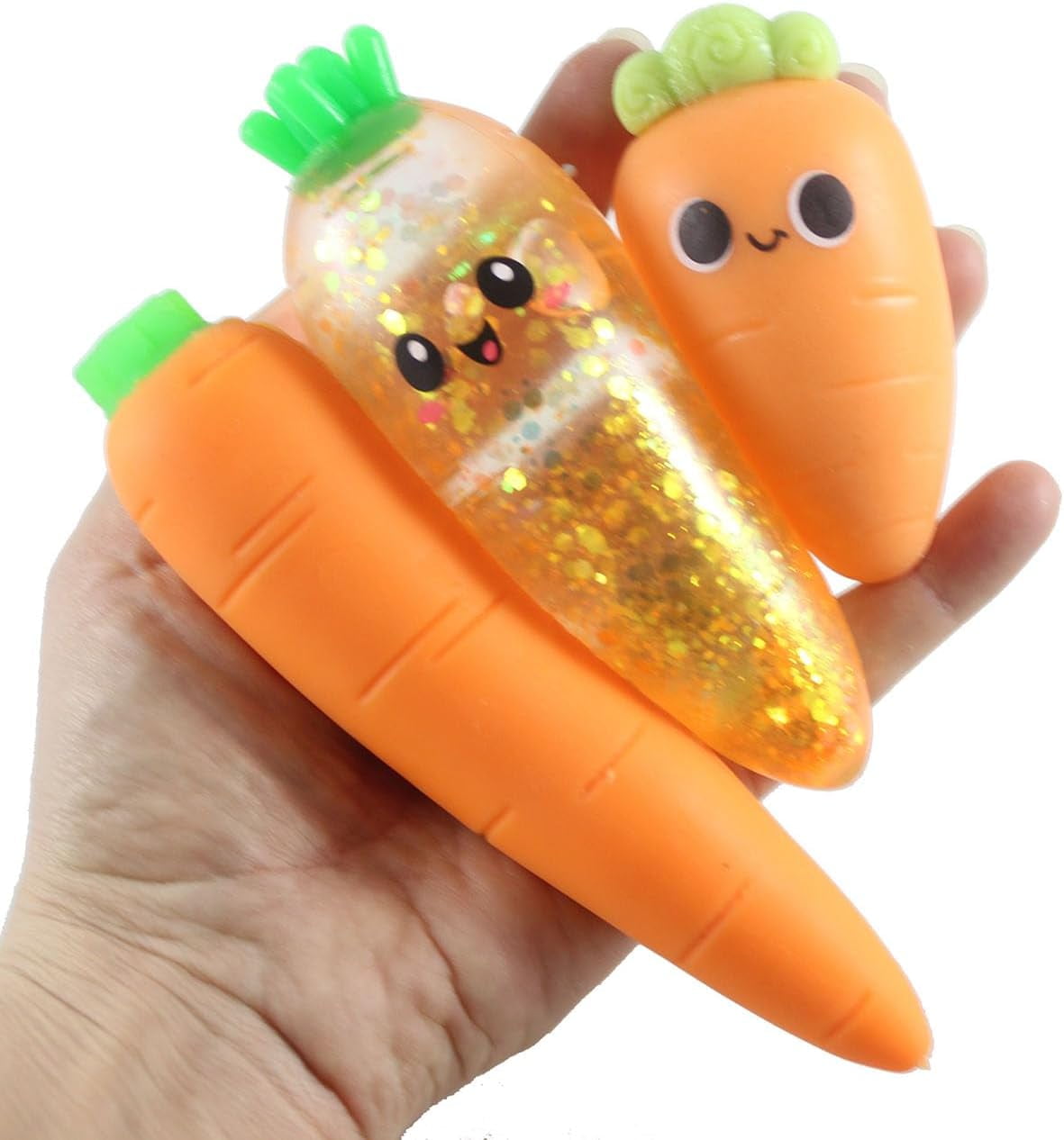 Carrot Set of 3 - Sugar, Sand, and Creamy Doh Filled Squeeze Stress Balls - Sensory, Stress, Fidget Toy - Vegetable Easter