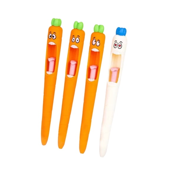 Carrot Shape Gel Pens, 4 Pack Cute Tongue-Press Gel Pens, 0.5mm Black Ink Retractable Gel Pens for Classroom Office Daily Writing Note Taking Journaling