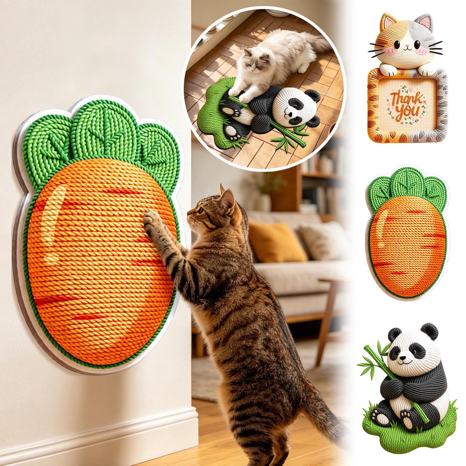 Carrot Shaped Cat Scratching Pad, Wall-Mounted Cat Scratcher Mat, Non ...