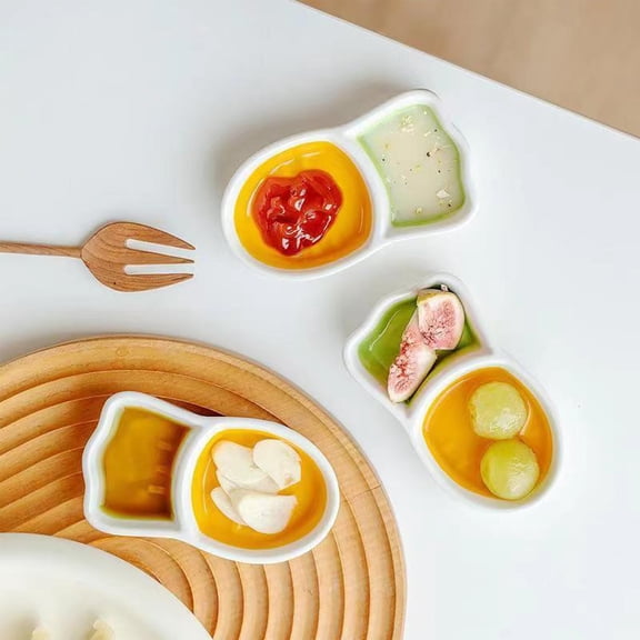 Carrot Shaped Ceramic Dipping Plate with 2 Compartments, Small Ceramic Soy Sauce and Seasoning Dish for Easter Table Decor and Everyday Snacks