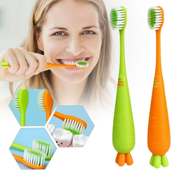 Carrot Shaped Kids Toothbrushes - 1 Pair Manual Soft Bristle Toothbrush, Lightweight ABS, Adorable Design, For Home Or Travel, Boys' Dental Care, 5.9 x 0.87 in, Back to school, Back to Dorm, back to