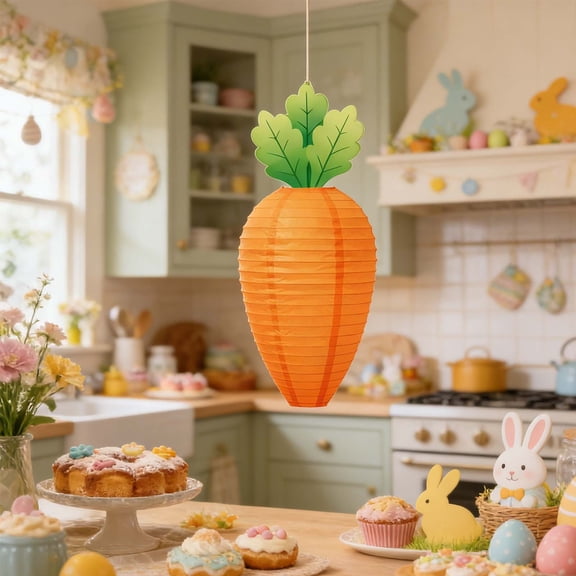 Carrot Shaped Paper Lantern, 11.81x7.08x7.08in Hanging Decoration, Easter Party Ornament, Spring Home Birthday Classroom Supply