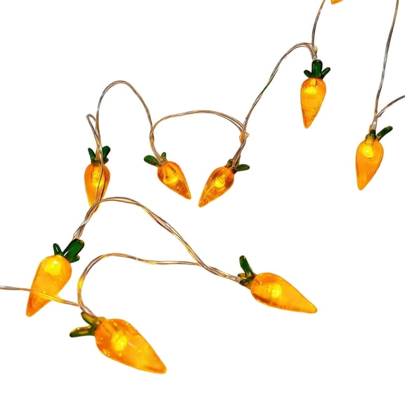 Carrot Shaped String Lights With Led Bulbs Battery Powered For Easter Decoration On Trees Fences Or Porches Flexible Cord With 10 Lights 65.00 Inches